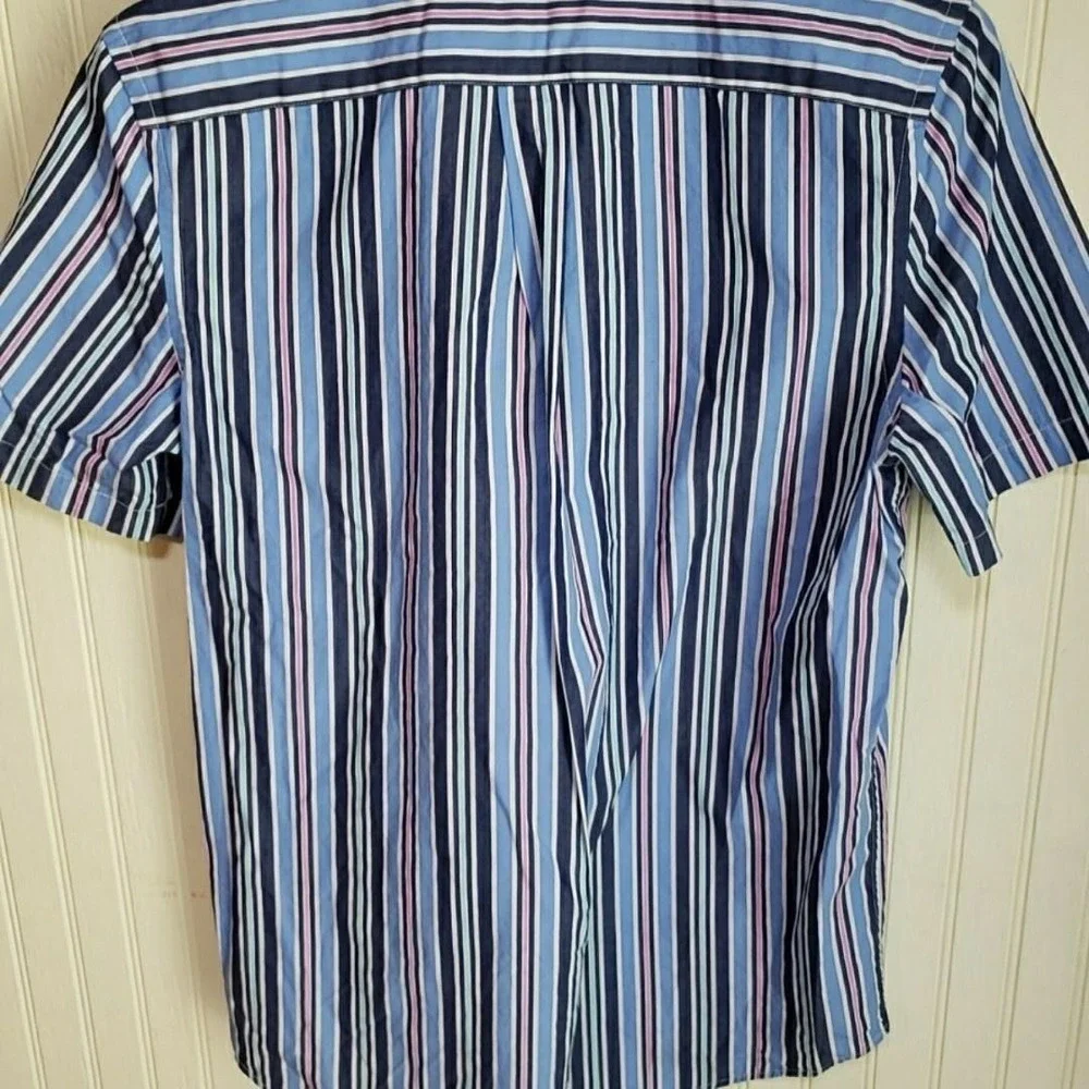 Ralph‎ Lauren Shirt Boys XL 18-20 Blue Stripe Button Down Short Sleeve Pony Logo